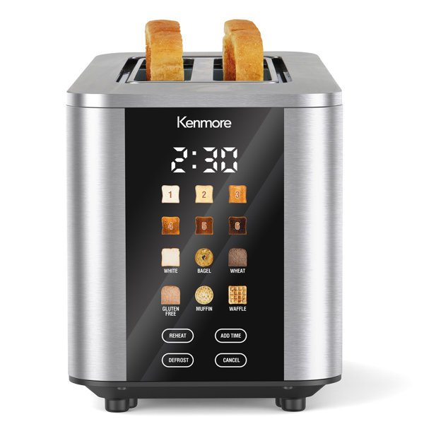 Kenmore 2 Slice Toaster with Extra Wide Slots, Digital Countdown Timer & 6 Shade Settings, Stainless Steel