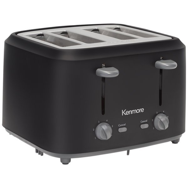 Kenmore 4 Slice Toaster, Matte Black and Gray, Dual Controls