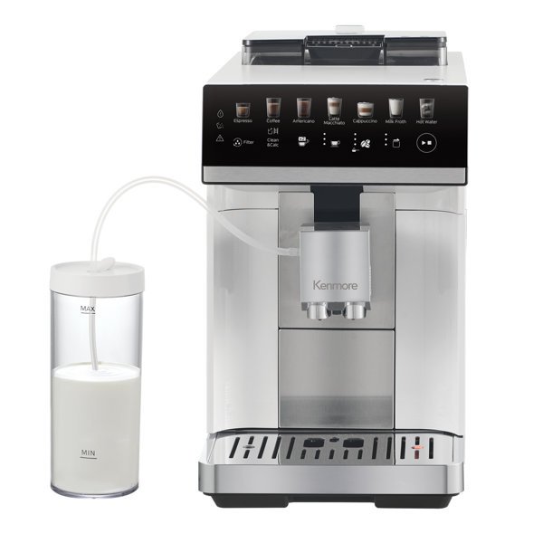Kenmore Espresso Machine - All-In-One Fully Automatic Coffee Maker With Auto Tamper, White
