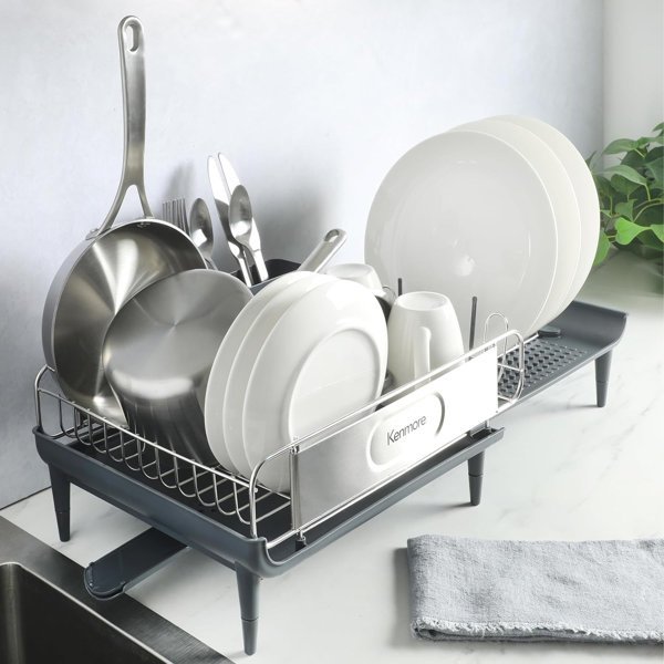 Kenmore Loxdell Stainless Steel Extendable DIsh Rack with Drainboard