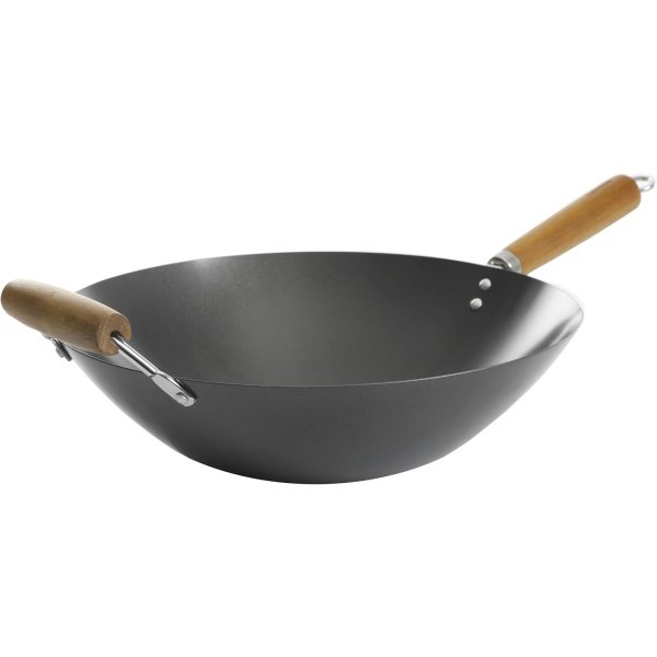 Kenmore Hammond Flat Bottom Carbon Steel Wok, 14-Inch, Black