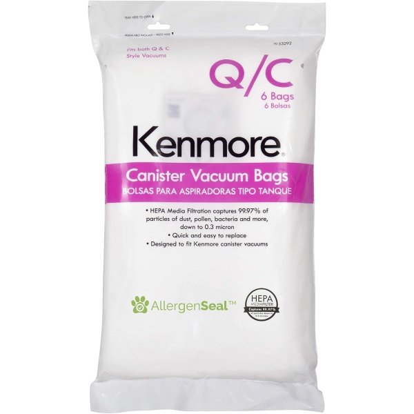 Kenmore 53292 Type Q HEPA Replacement Dust Bags for Canister Vacuum 81214,